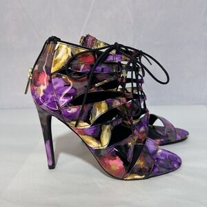 Steve Madden Women's Raceyyy Peep Toe Lace-Up Dress Heels‎ Floral Multicolor 6M